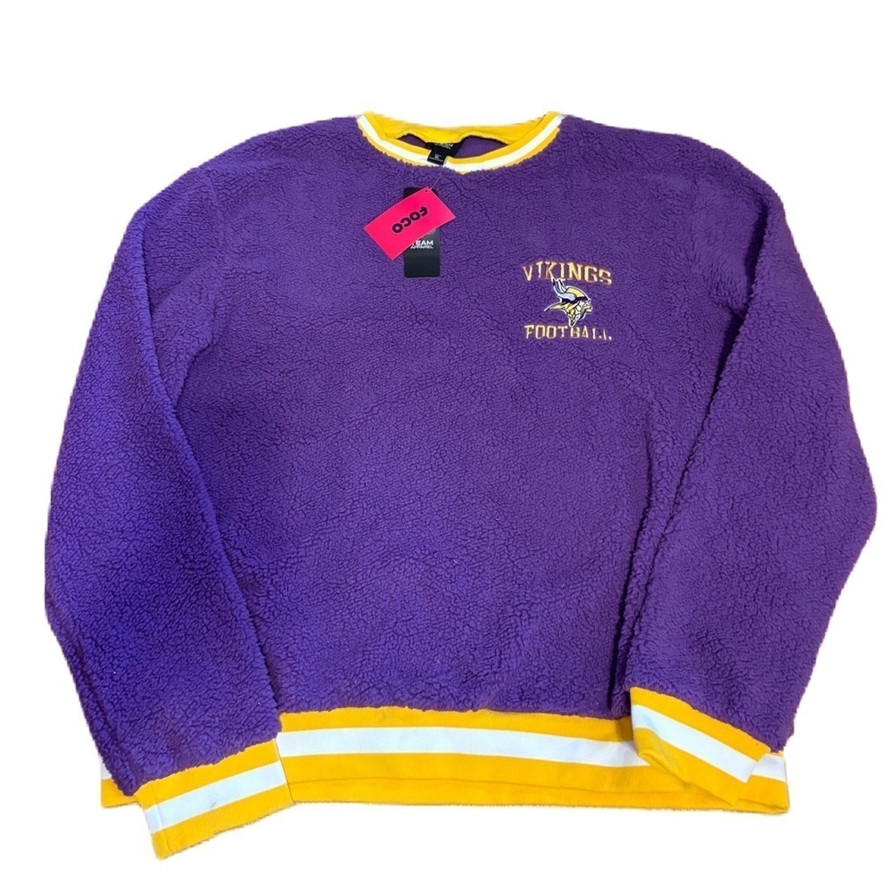 Minnesota Vikings Football Sweater NEW XL Purple Fuzzy Fleece Gold NFL Football
